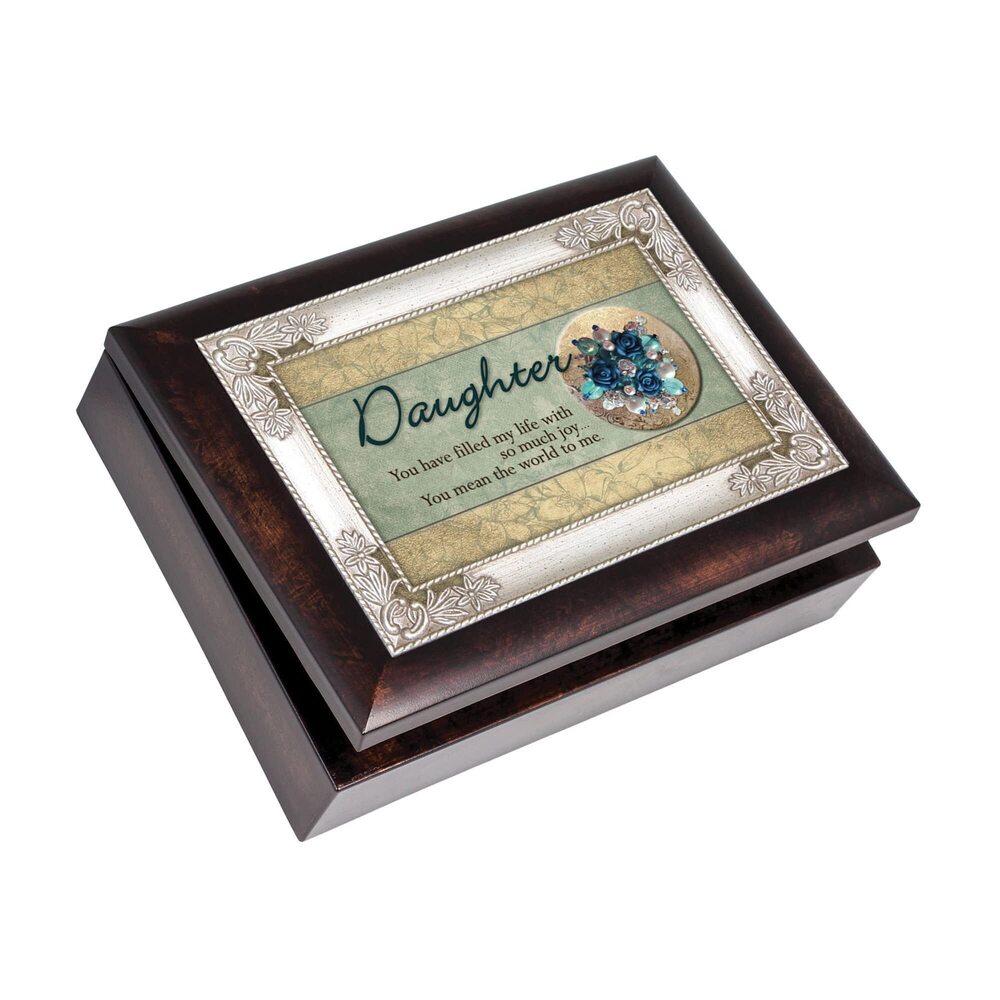 1715 Daughter Filled My Life with Burlwood Jewelry Music Box Plays Light Up